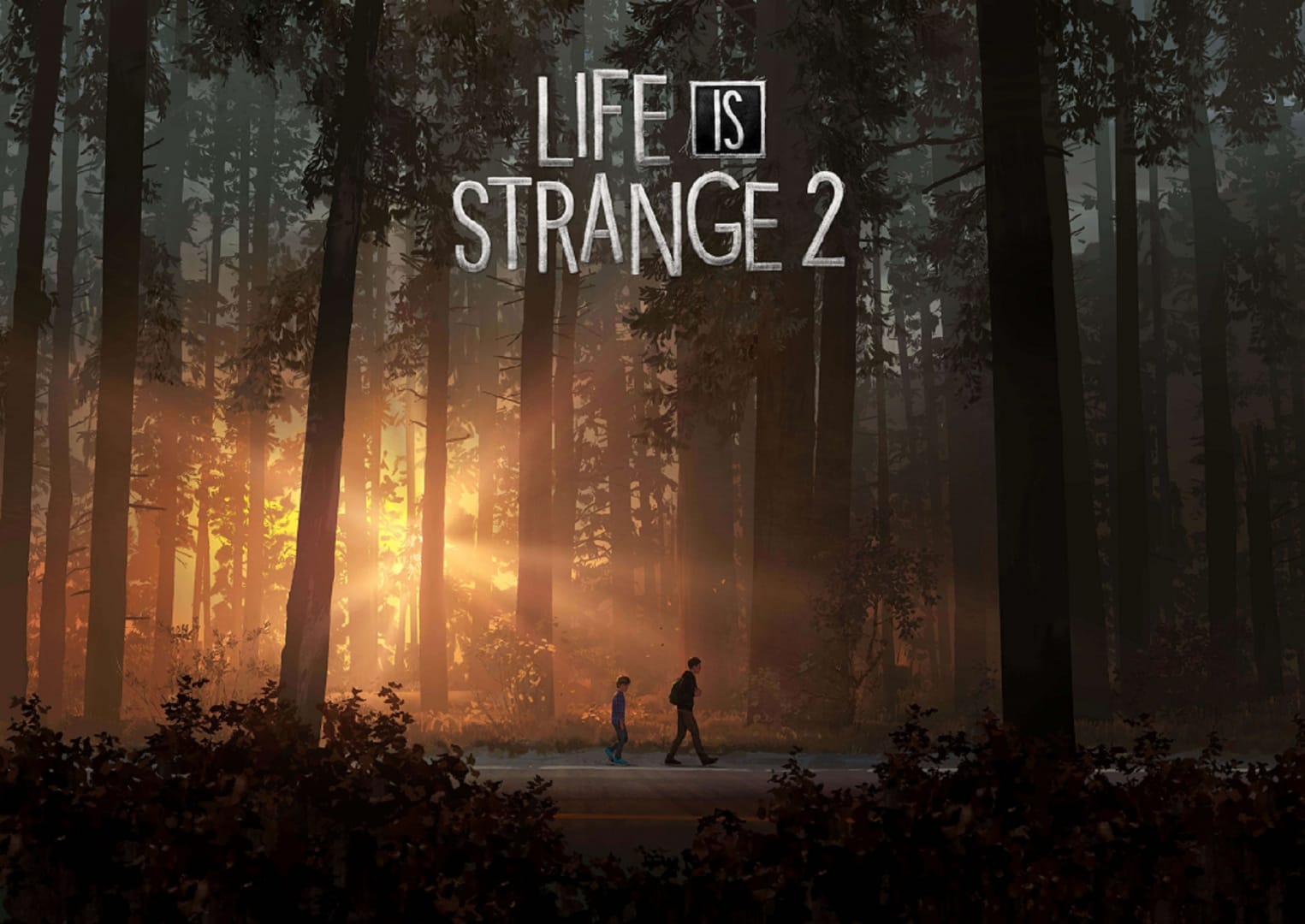 Life is Strange 2 logo promotional image Sean Daniel walking through forest