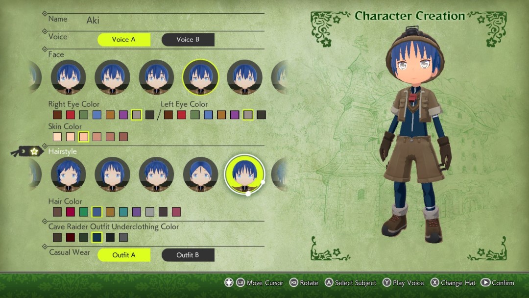 A character creation screen from Made In Abyss: Binary Star Falling Into Darkness