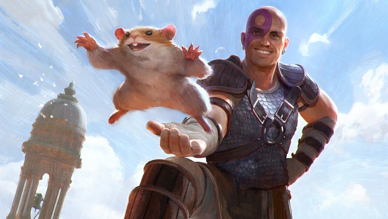 Minsc and Boo as they appear on card art in Magic the Gathering's Battle for Baldur's Gate cross-over set