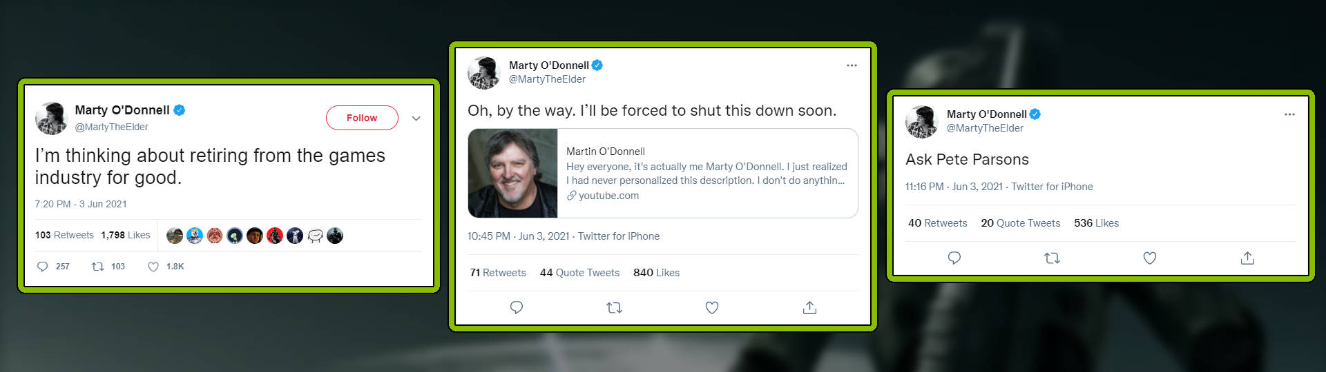 Marty O'Donnell deleted tweets slice