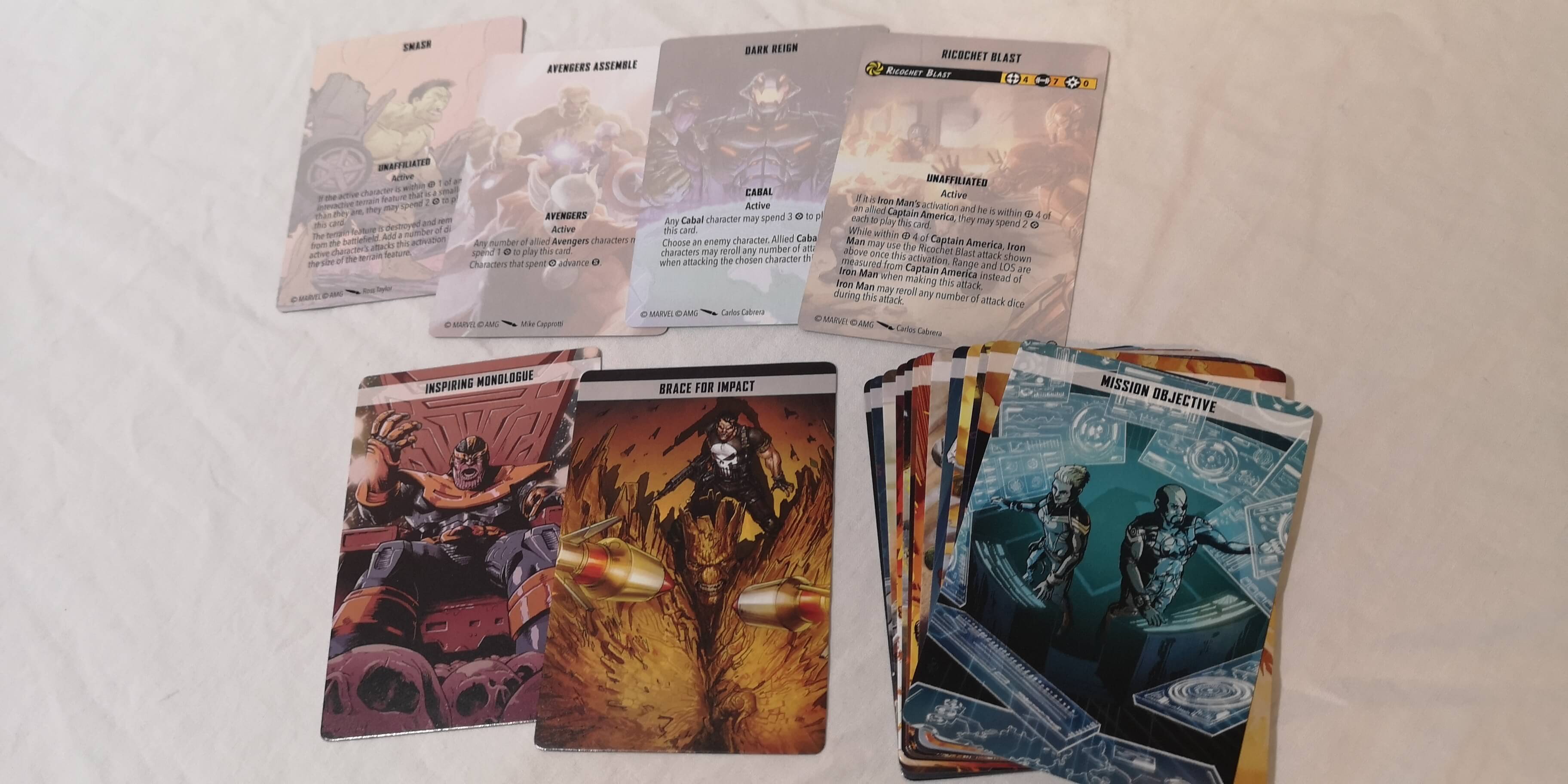 Marvel Crisis Protocol Team Tactics cards.