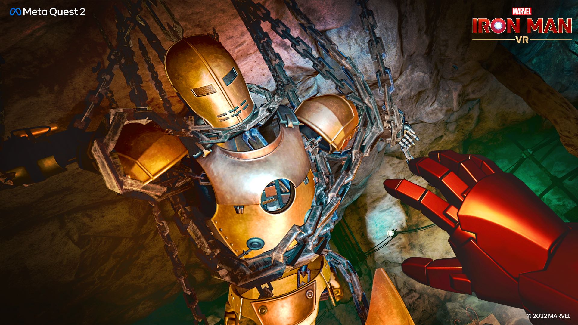 Marvel Iron Man VR Meta Quest 2 featuring the Mark 1 Iron Man armor