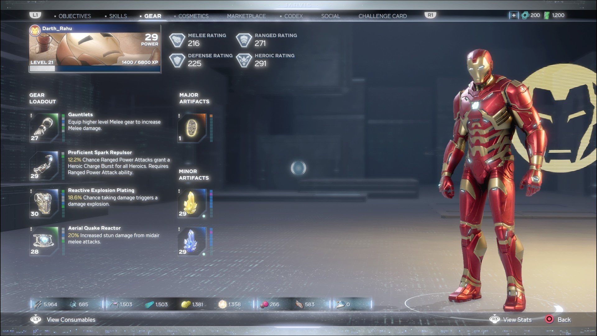 The RPG screen for Iron Man in Marvel's Avengers