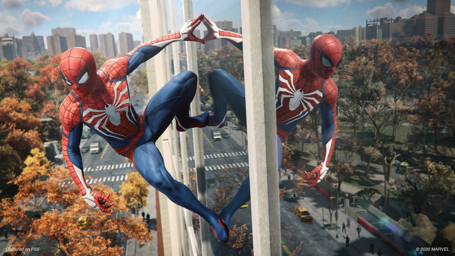Marvel's Spider-Man Remastered, spider-man hanging onto a building
