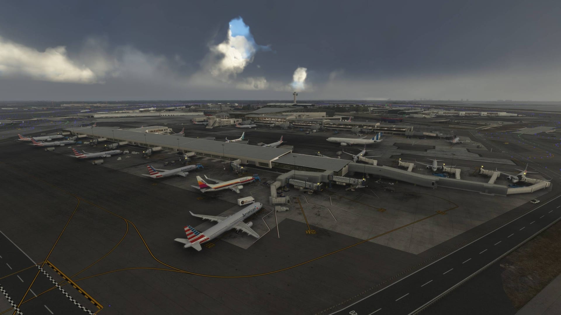 Microsoft Flight Simulator New York-JFK Airport View of the American Airways Aprons