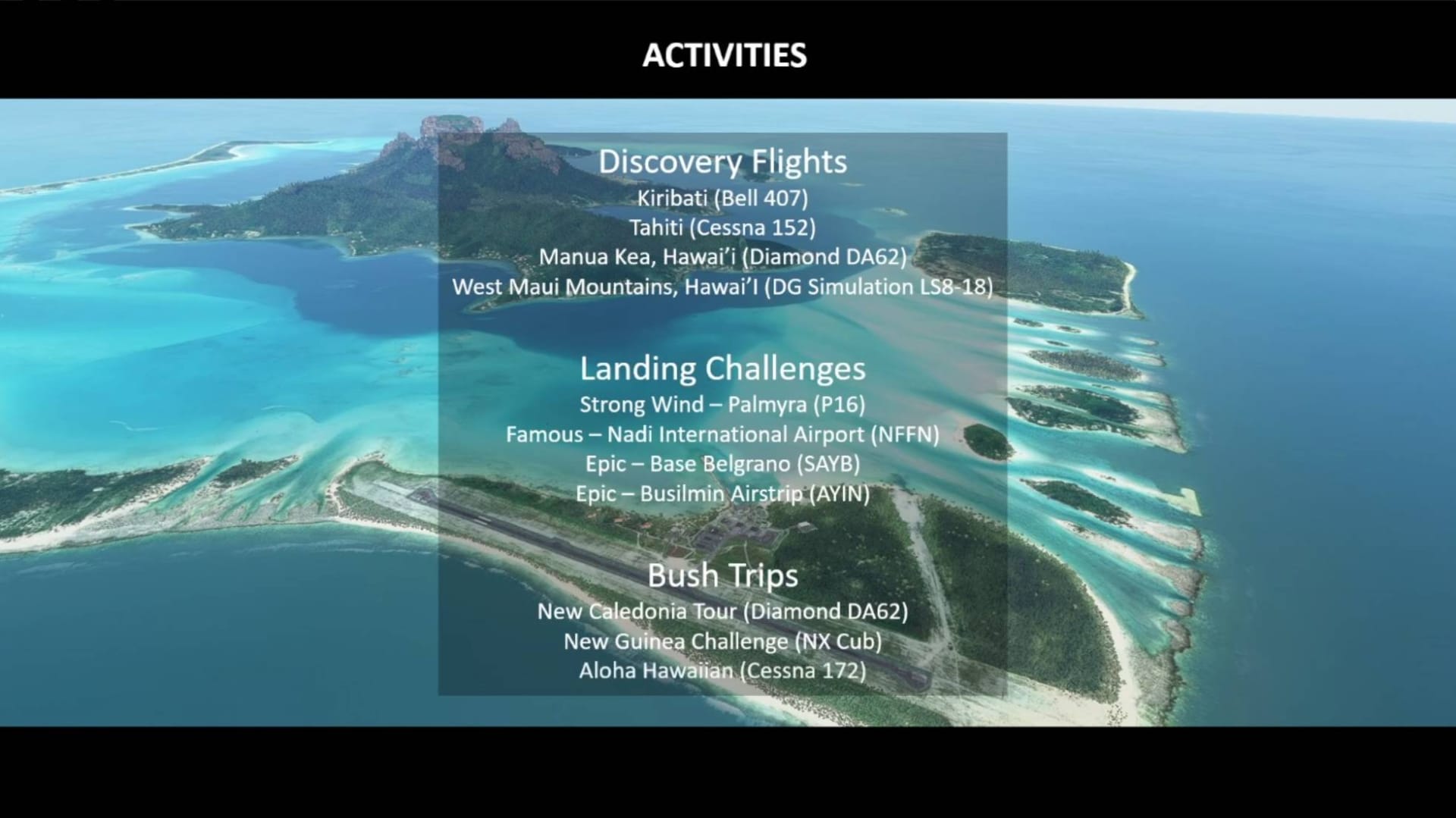 Microsoft Flight Simulator List of Activities