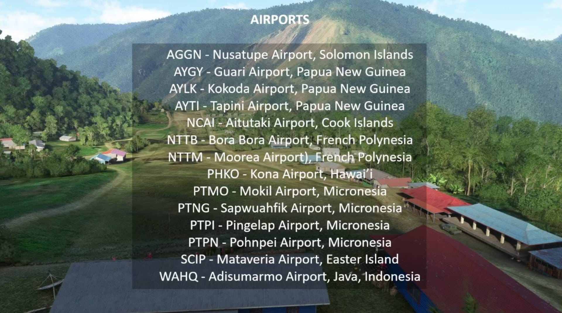 Microsoft Flight Simulator World Update Oceania Airports List