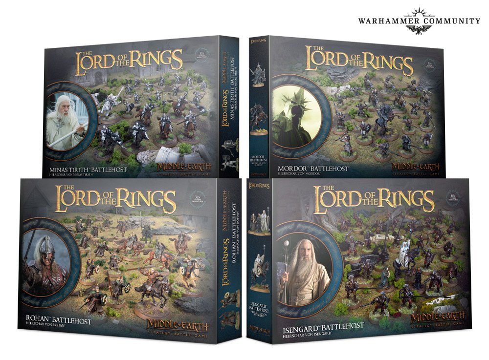 Four new Battlehosts for Middle-earth Strategy Battle Game stacked on top of each other