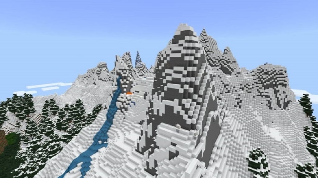 A mountain biome in the upcoming Minecraft Caves & Cliffs update