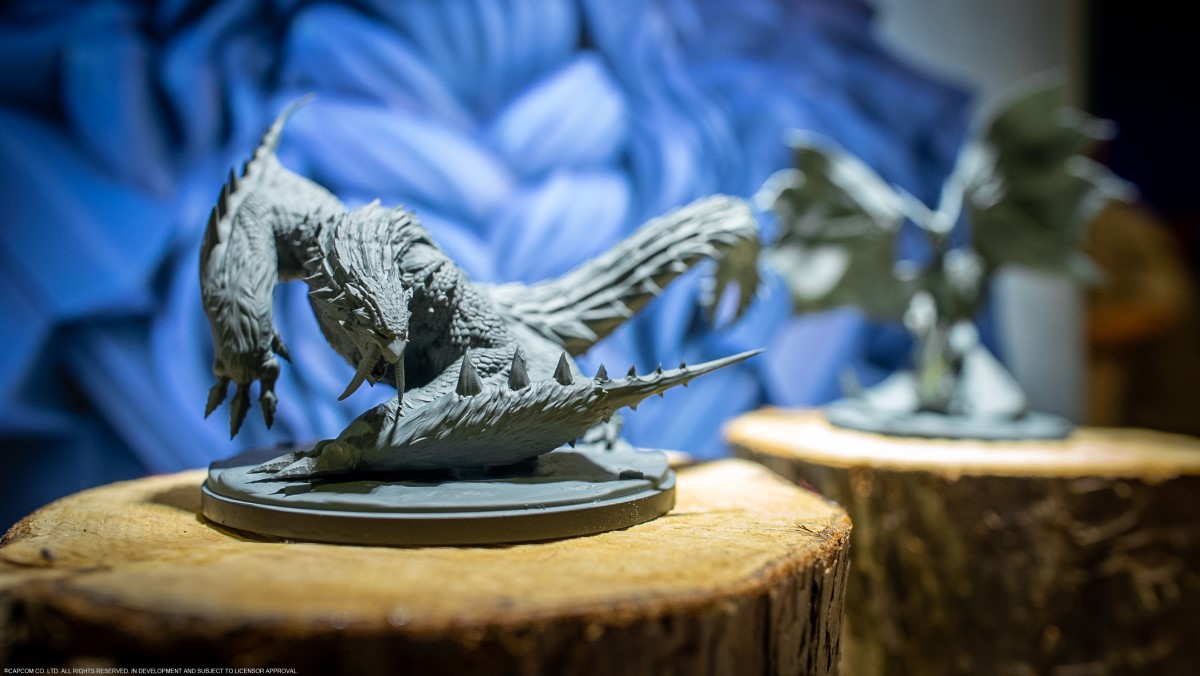 A close up of the Barioth model form Monster Hunter World Iceborne: The Board Game.