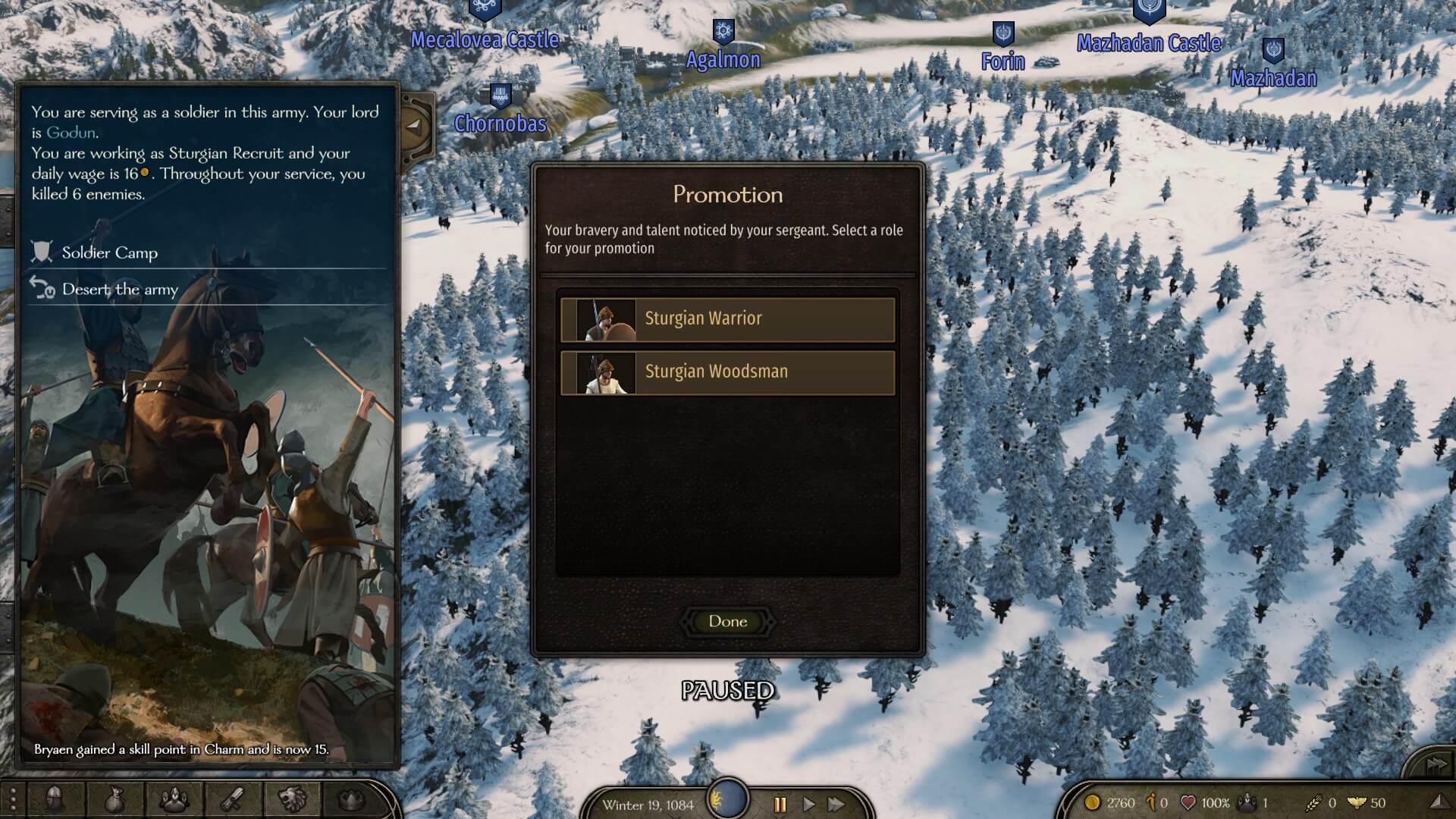 An opportunity for promotion in the Freelancer mod for Mount and Blade II.