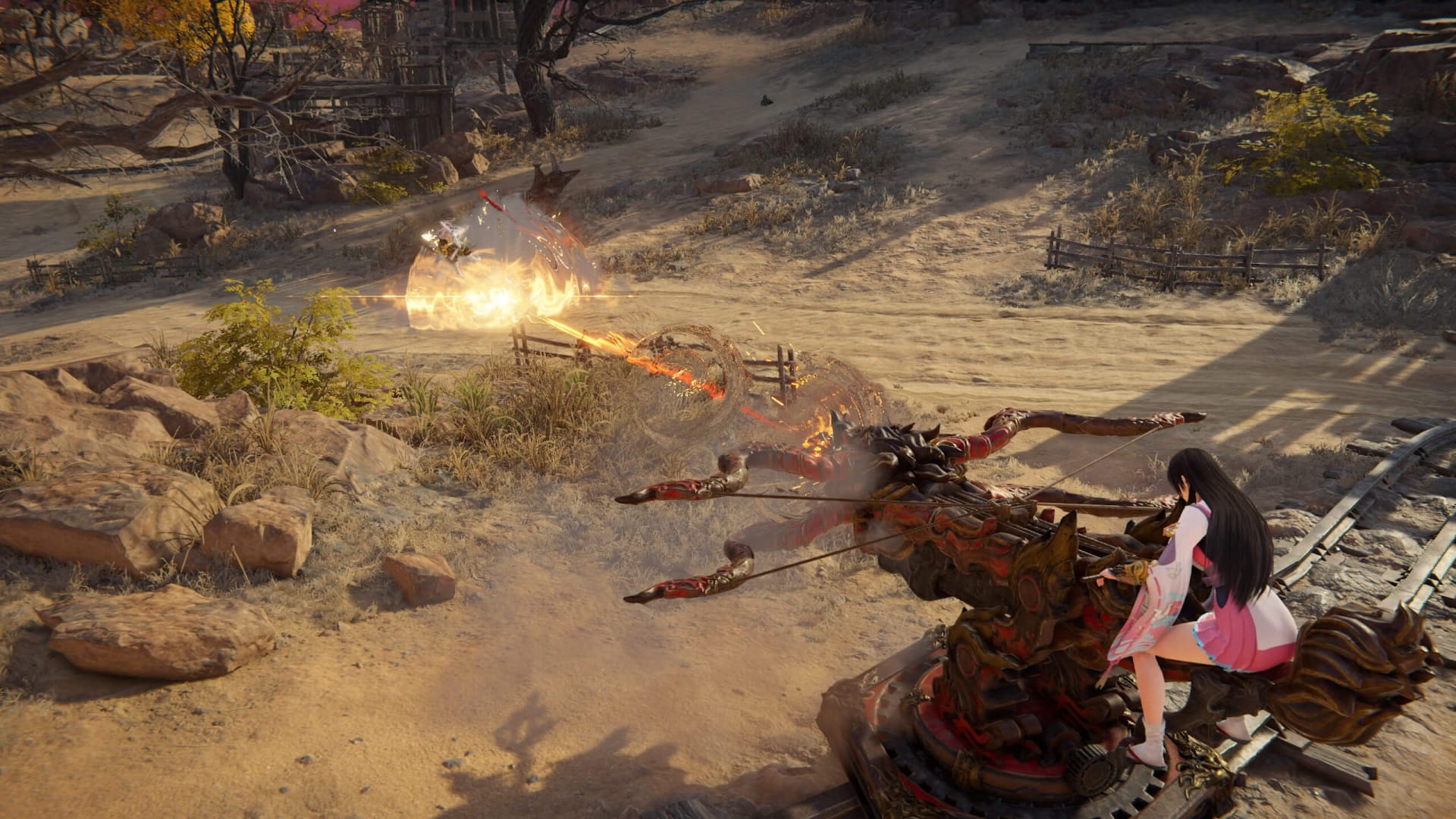 A player firing a crossbow turret in Naraka: Bladepoint