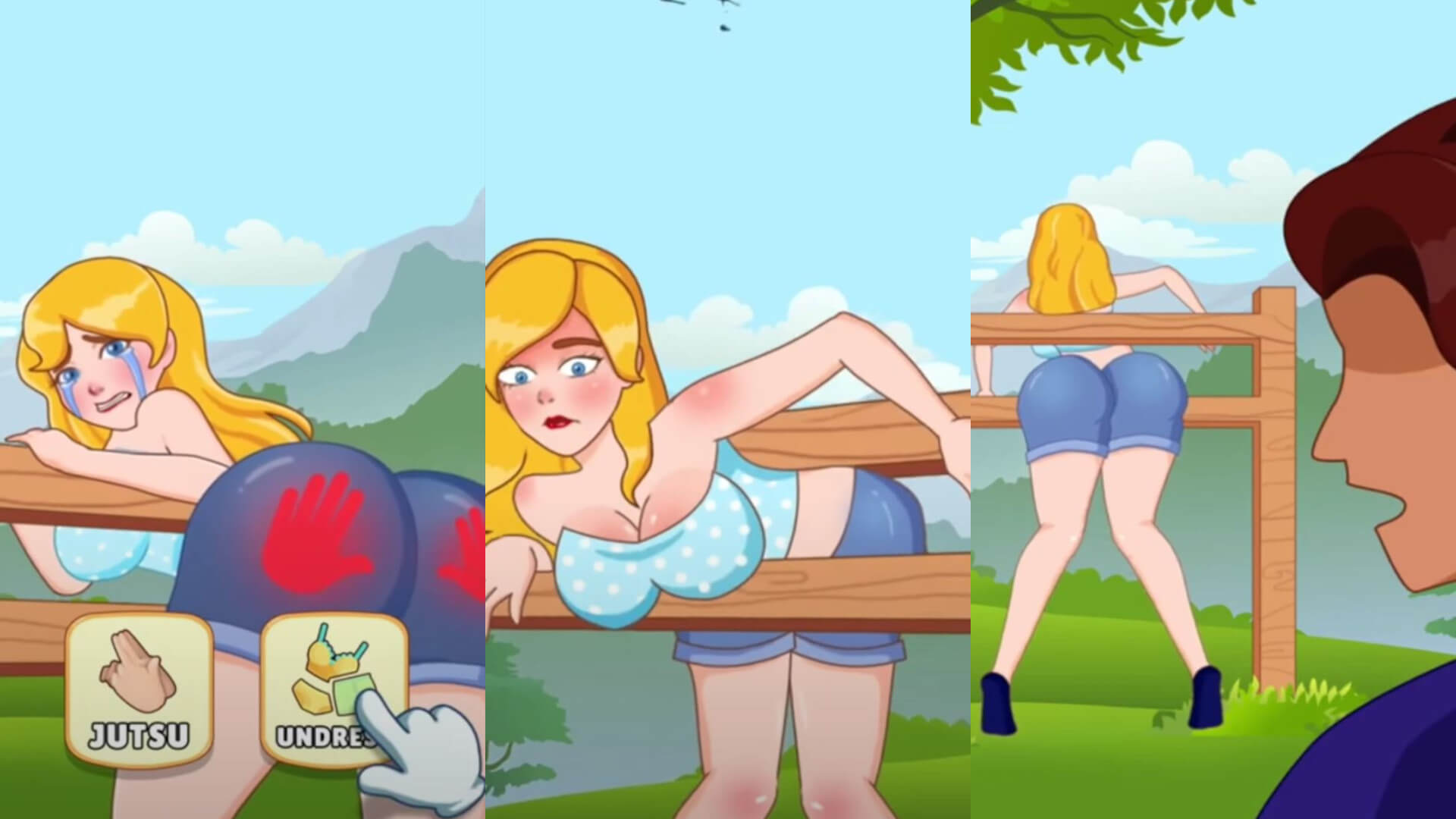 Some stills from the offending Naughty Puzzle ad, which depicts a woman stuck in a fence and which was accused by the ASA of condoning "sexual assault"