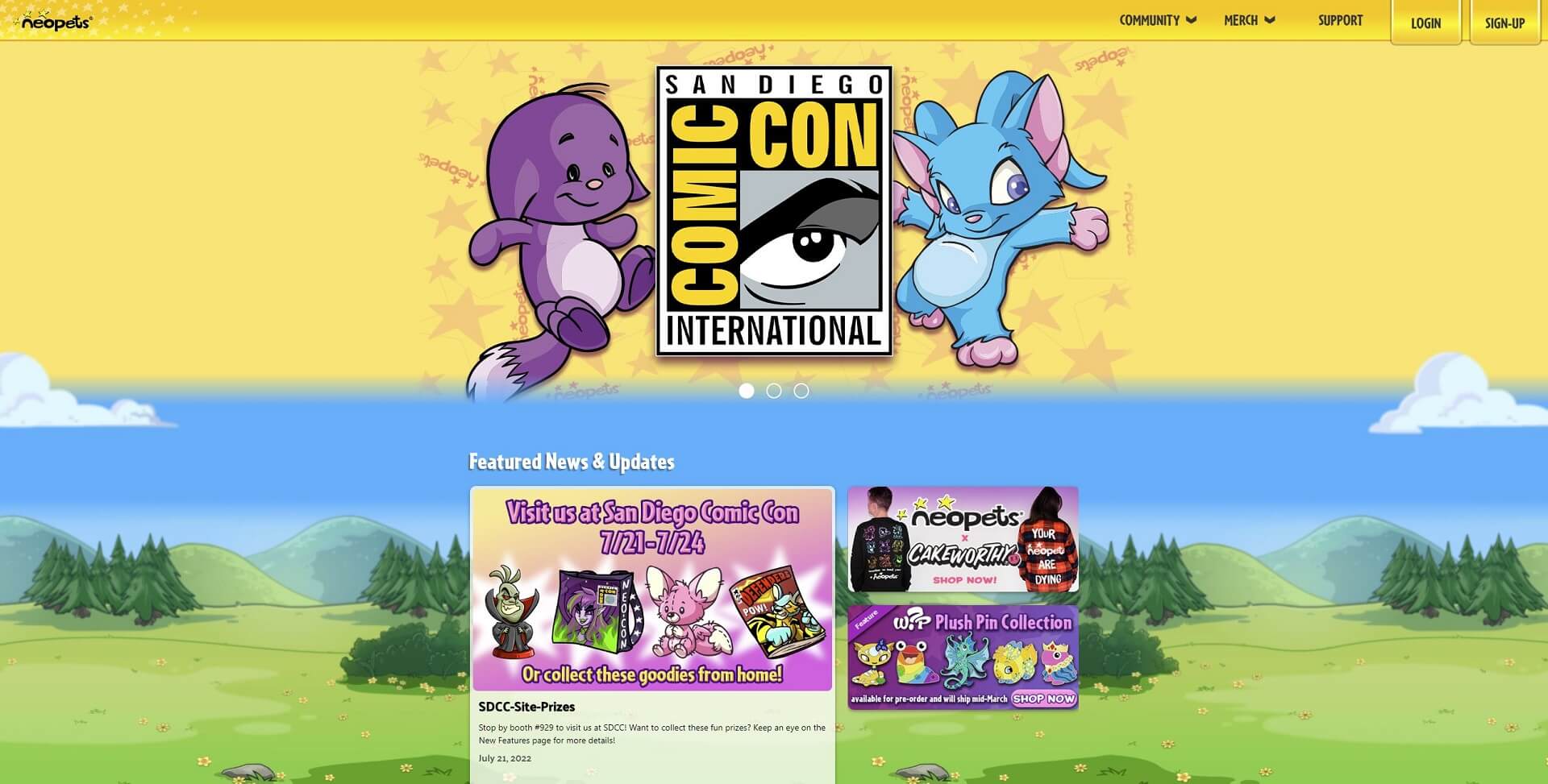 The front page of the Neopets website