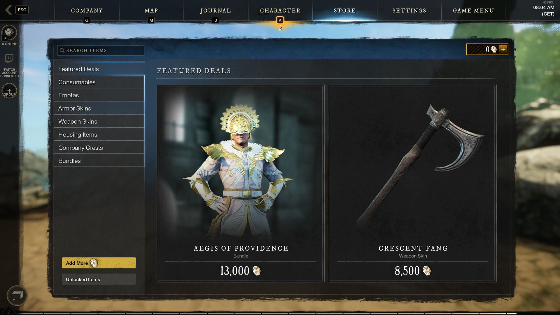 A screenshot from the in-game premium shop for New World.