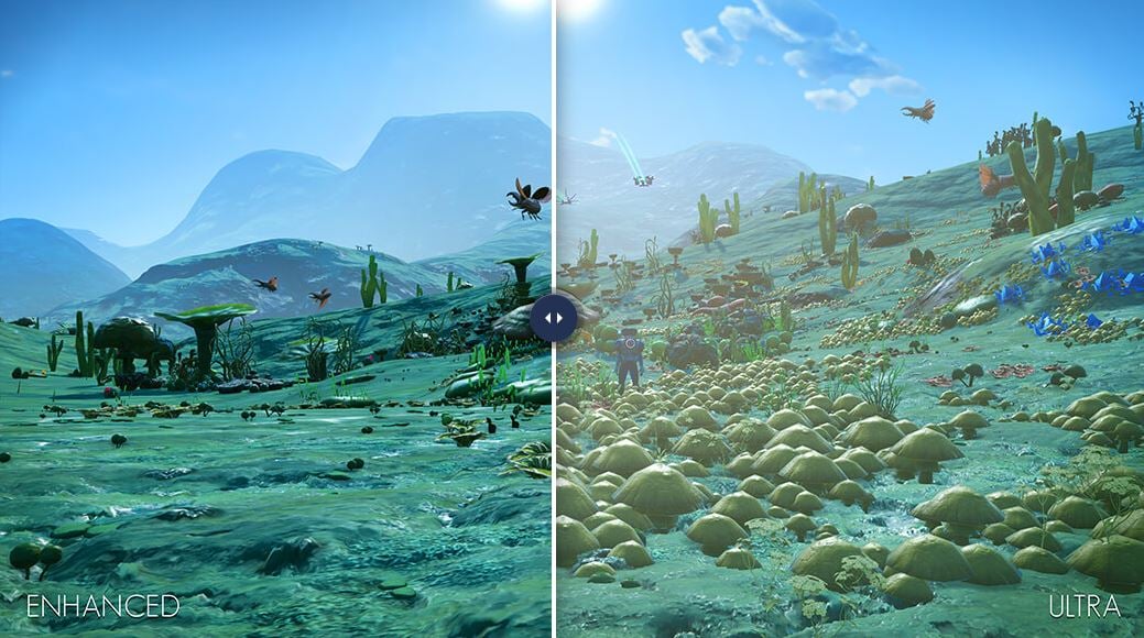 A comparison between No Man's Sky's original visuals and its updated next-gen graphics