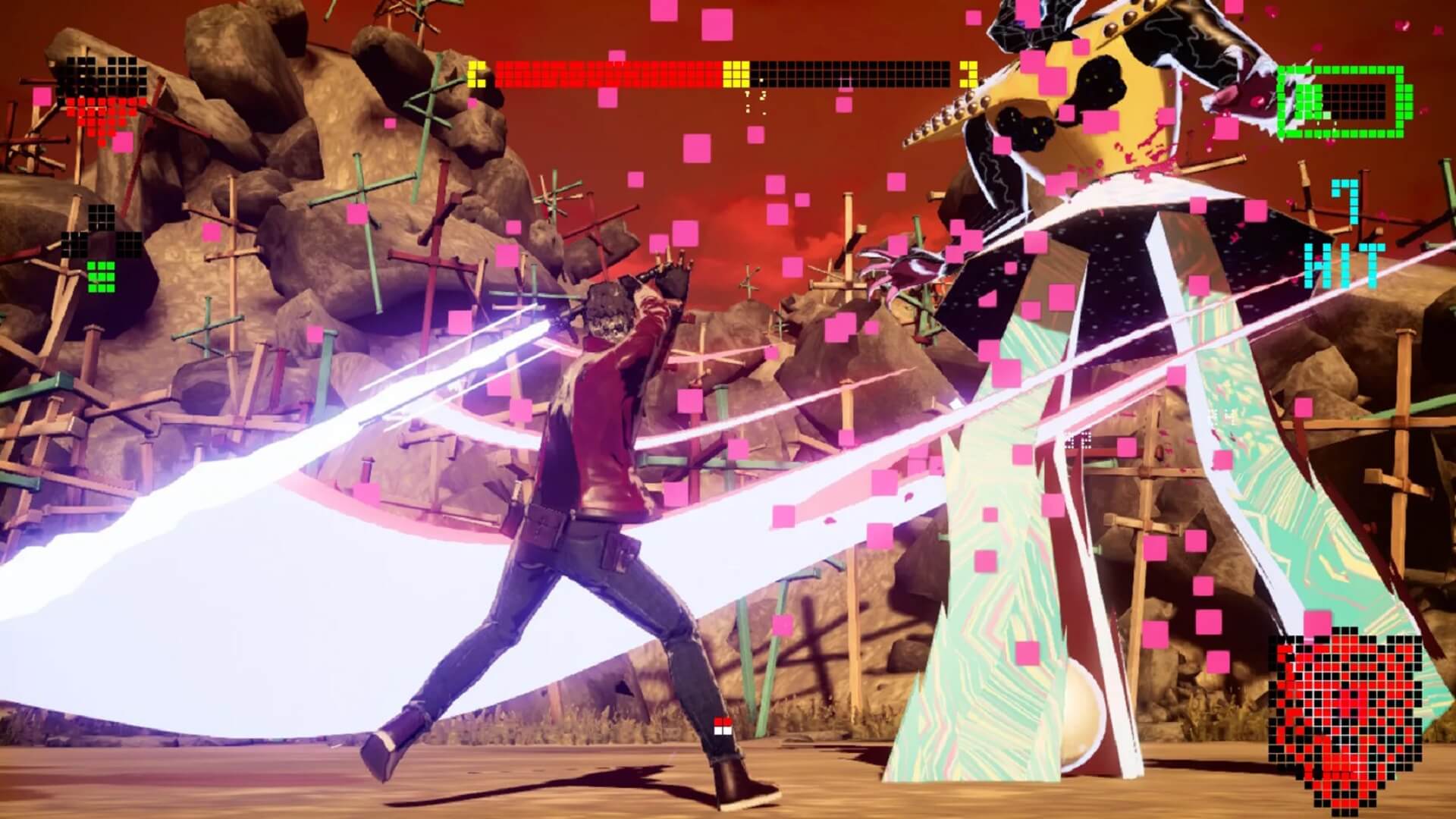Travis fighting a boss in No More Heroes 3