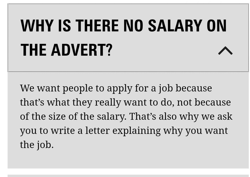 The image of an FAQ mentioning why no Salary is discussed