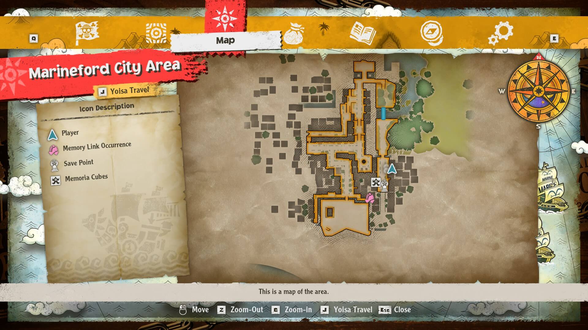 Map showing One Piece Odyssey Marineford Locked Chest Location.