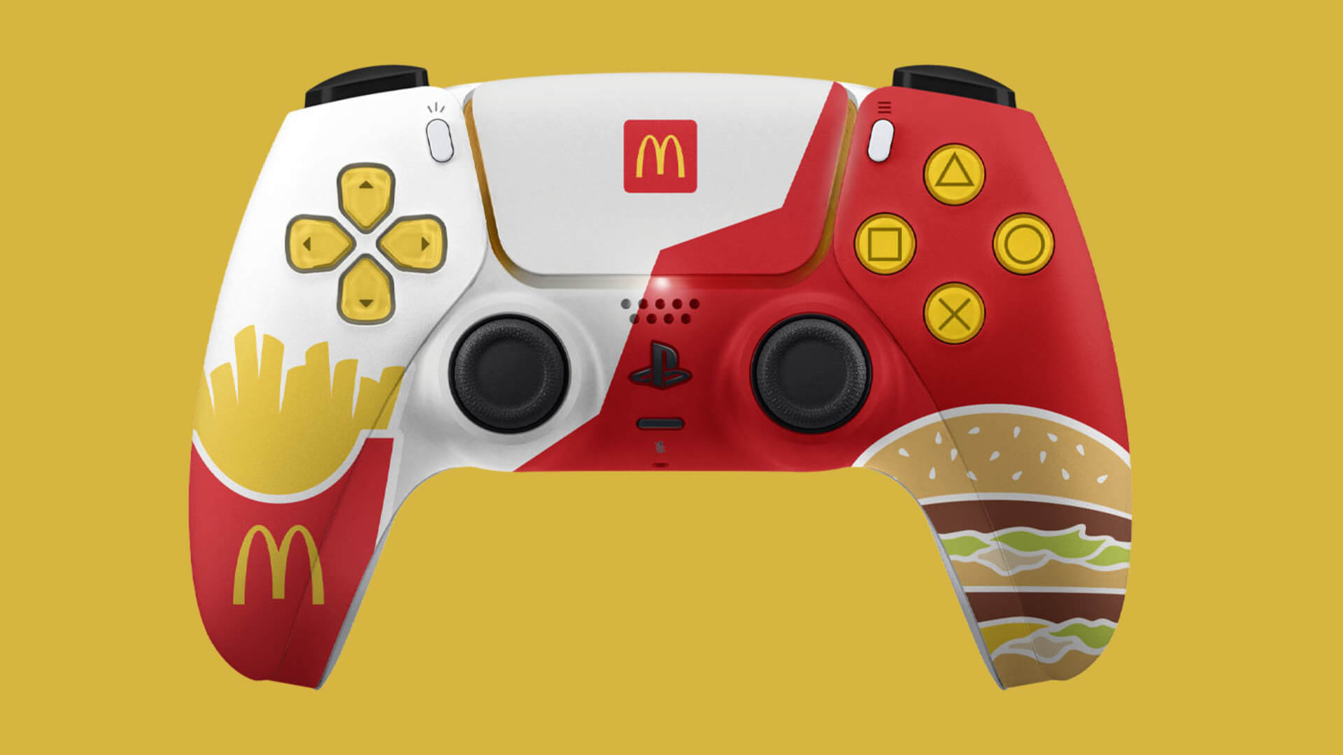 The McDonald's 50th-anniversary-themed PS5 controller, in all its glory.