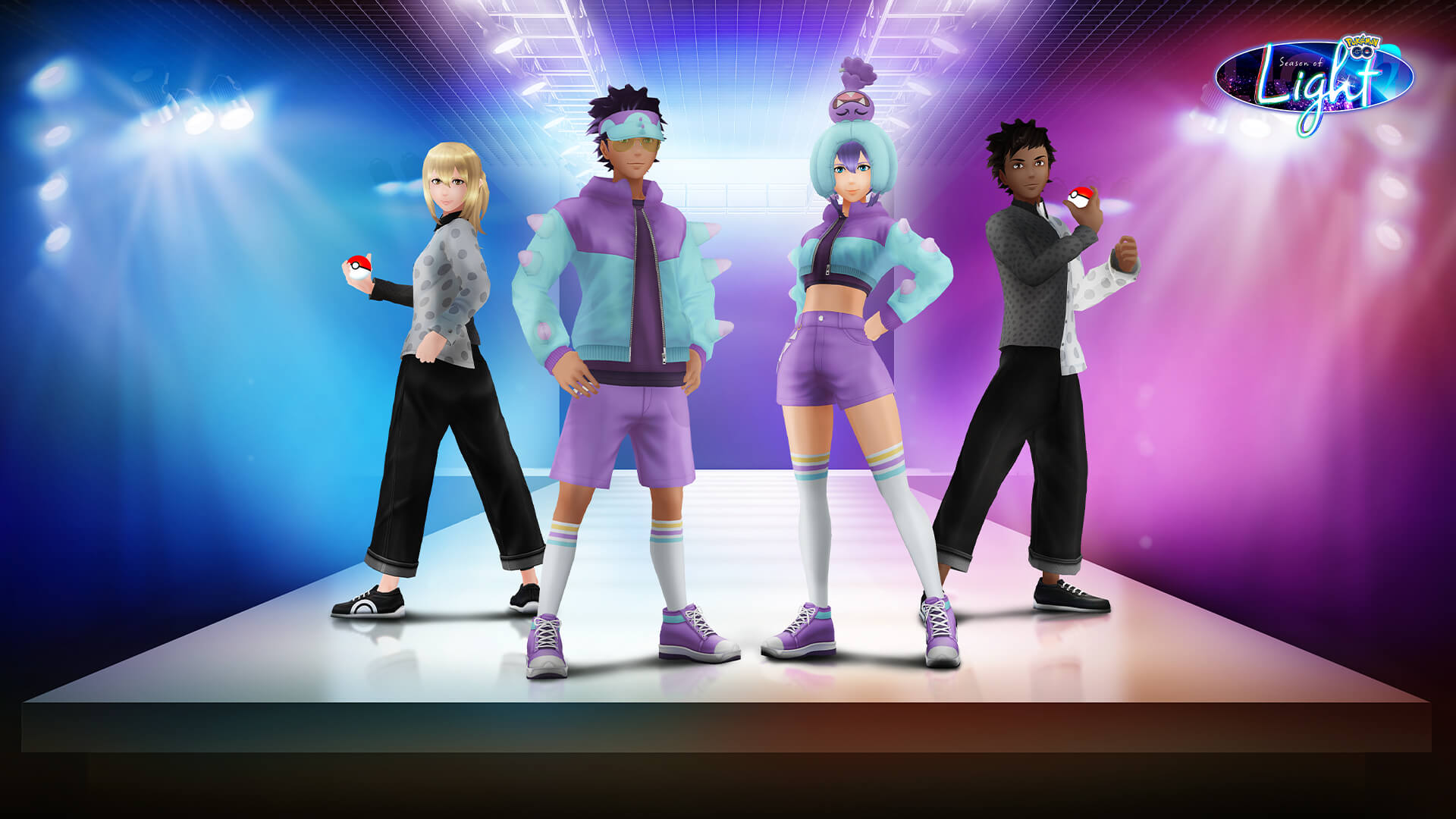 Four Pokemon Go avatars wearing new clothes inspired by the Pokemon Go Fashion Week event