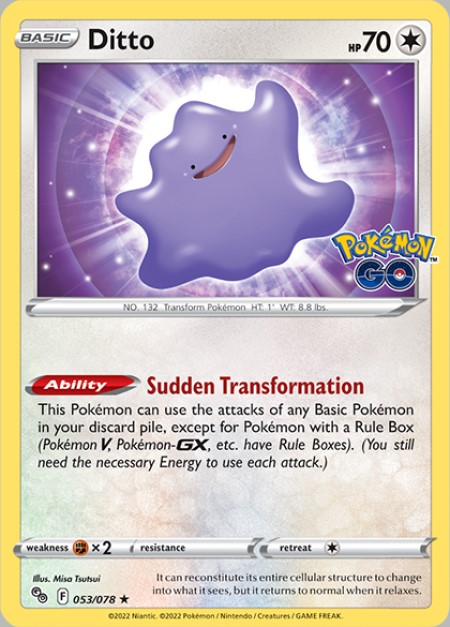 Card artwork of Ditto from the Pokemon Go TCG Expansion