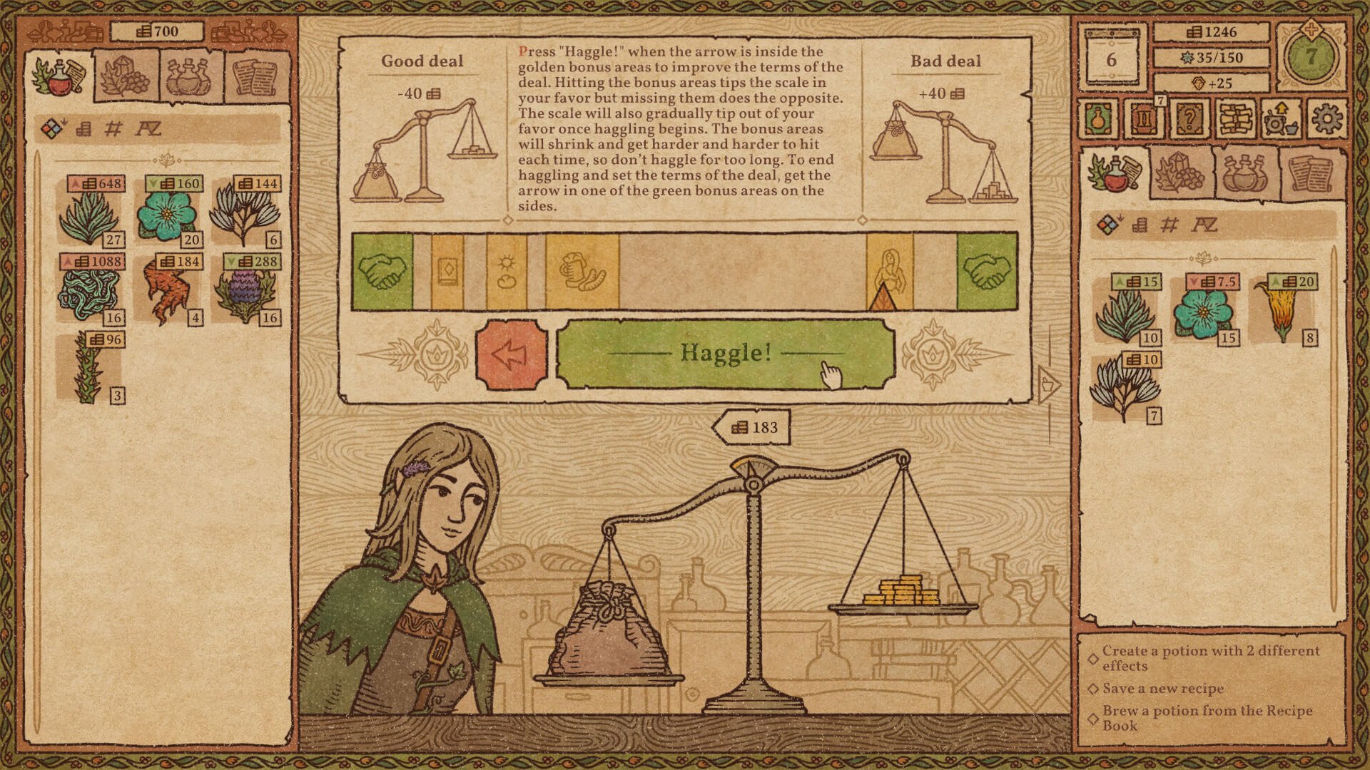A haggling tutorial in Potion Craft