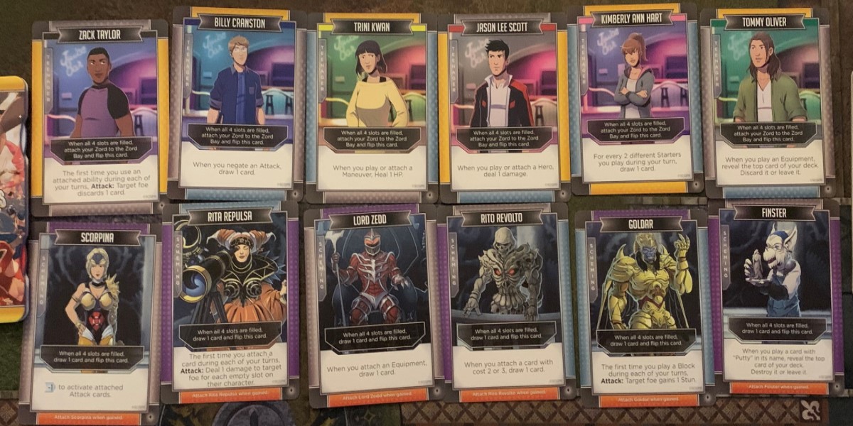 A collection of character cards seen in Power Rangers The Deck-Building Game