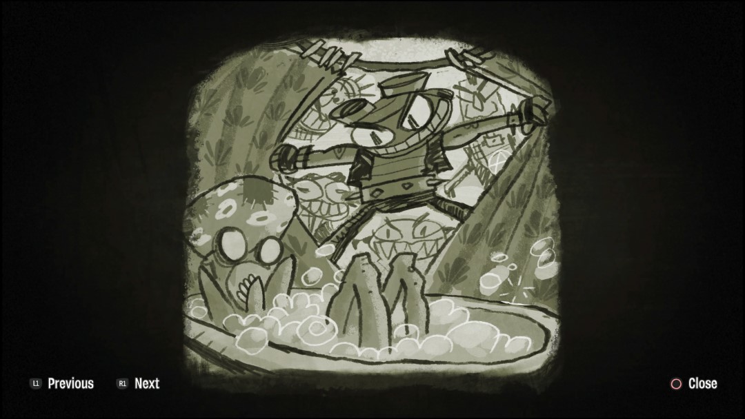 A sepia tone image of Raz pulling back the shower curtain of Dr. Lobotto