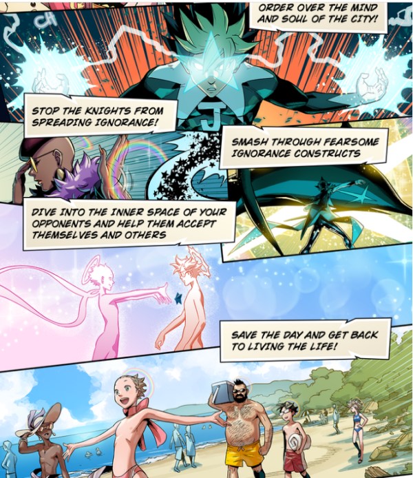 Comic panels showing the team of Queerz