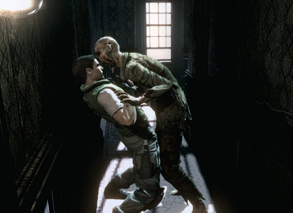 Chris Redfield and zombie in Resident Evil 
