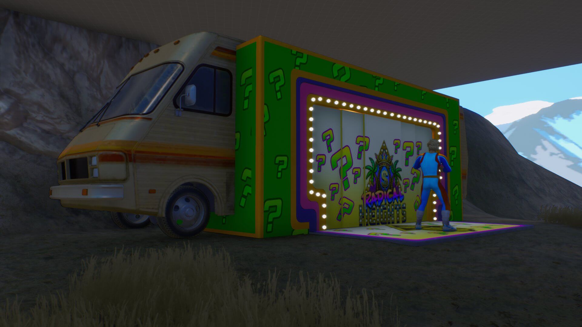A player and one of the mystery boxes from Radical Heights.