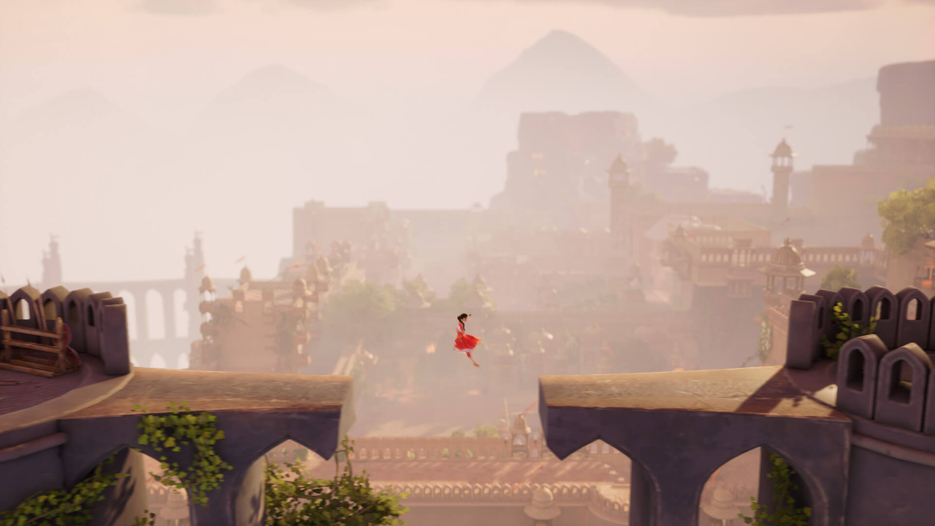 The main character leaping across a chasm in Raji: An Ancient Epic, a game developed in India (and thus one that might have been eligible for the PlayStation India Hero Program)