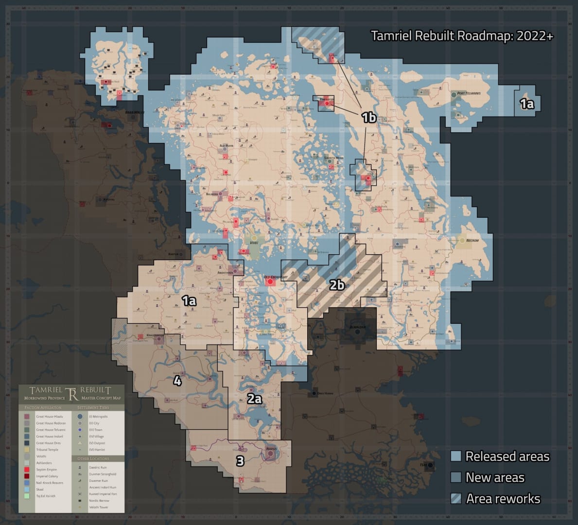 Currently in progress areas for future Tamriel Rebuilt expansions, numbered according to expected order of release.