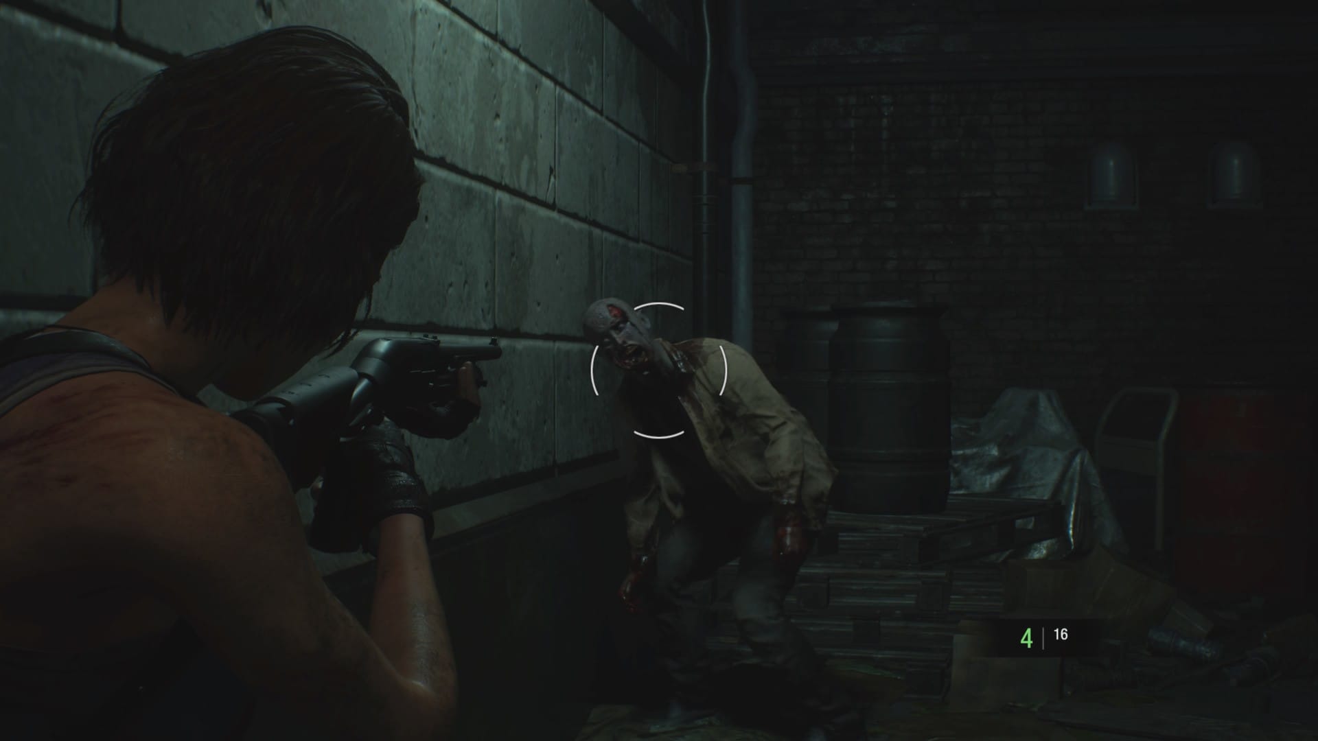 Jill aims her shotgun at a zombie in Resident Evil 3