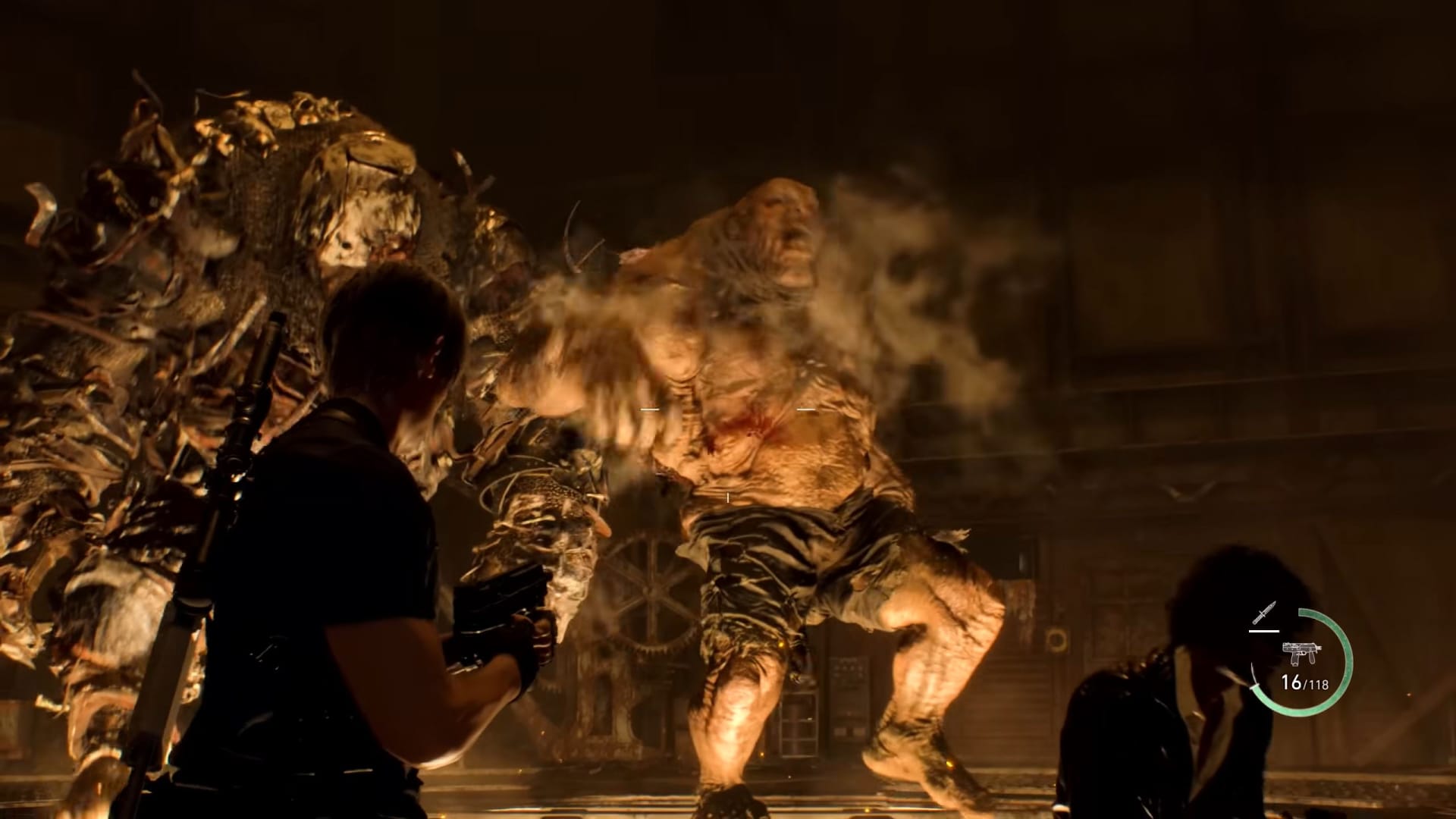Two El Gigante battle against Leon in Resident Evil 4 Remake 