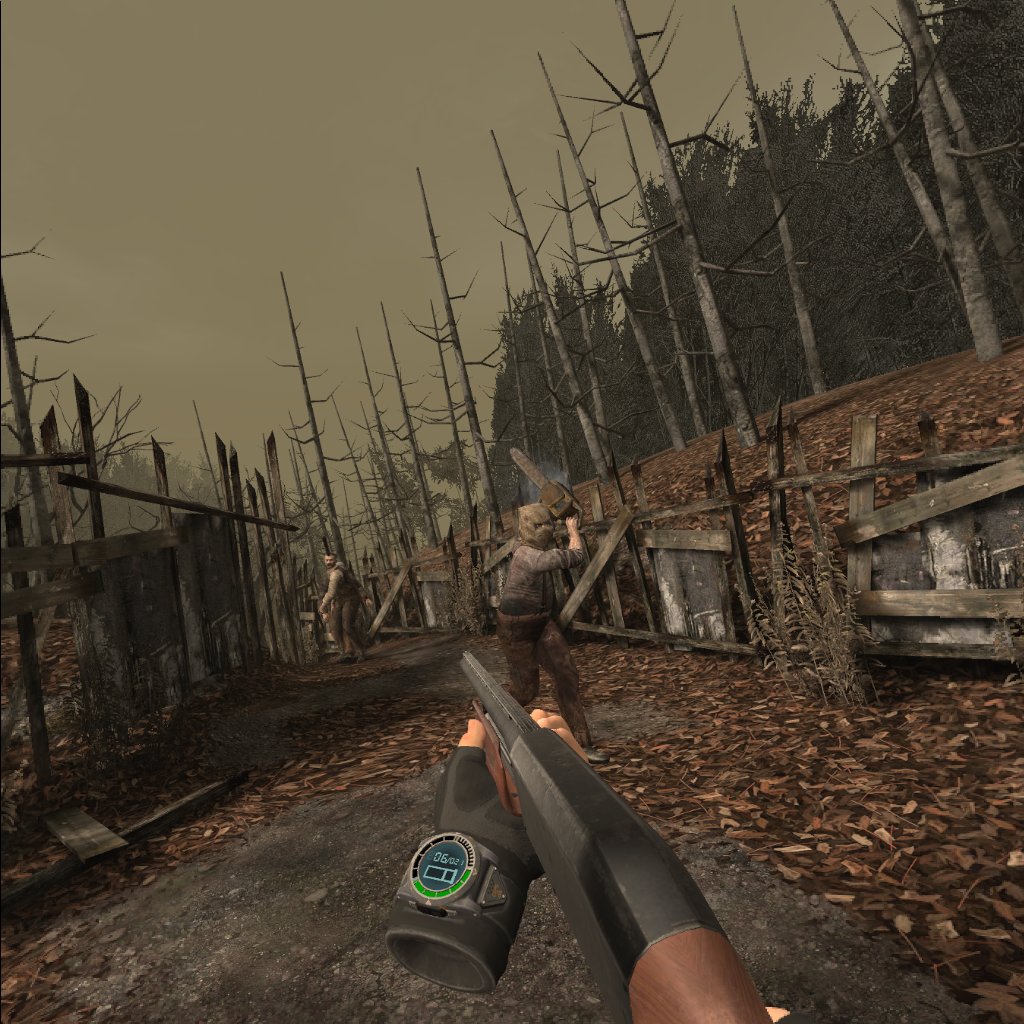 Chainsaw opponent and shotgun in Resident Evil 4 VR 