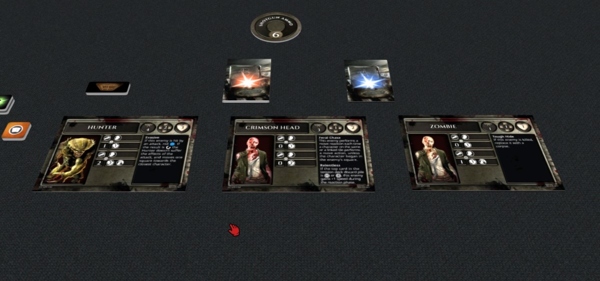 A board showing a zombie, hunter, and crimson head enemy behavior