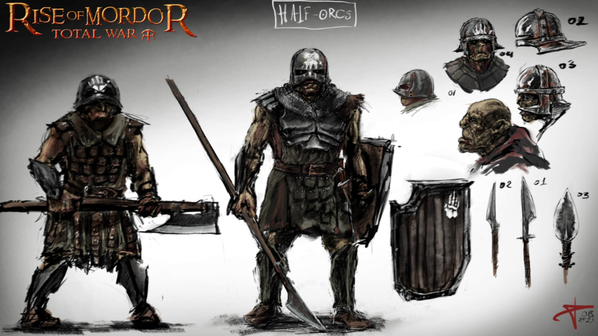 Concept art for the Isengard Half Orc from the Rise of Mordor mod.