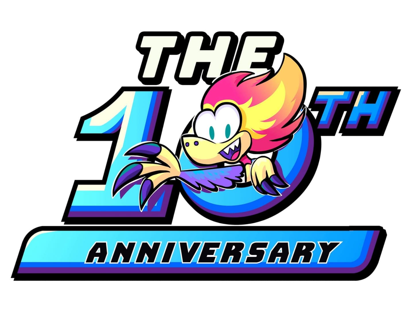 The 10th Anniversary logo for SGDQ, featuring their mascot Velocity the Raptor.