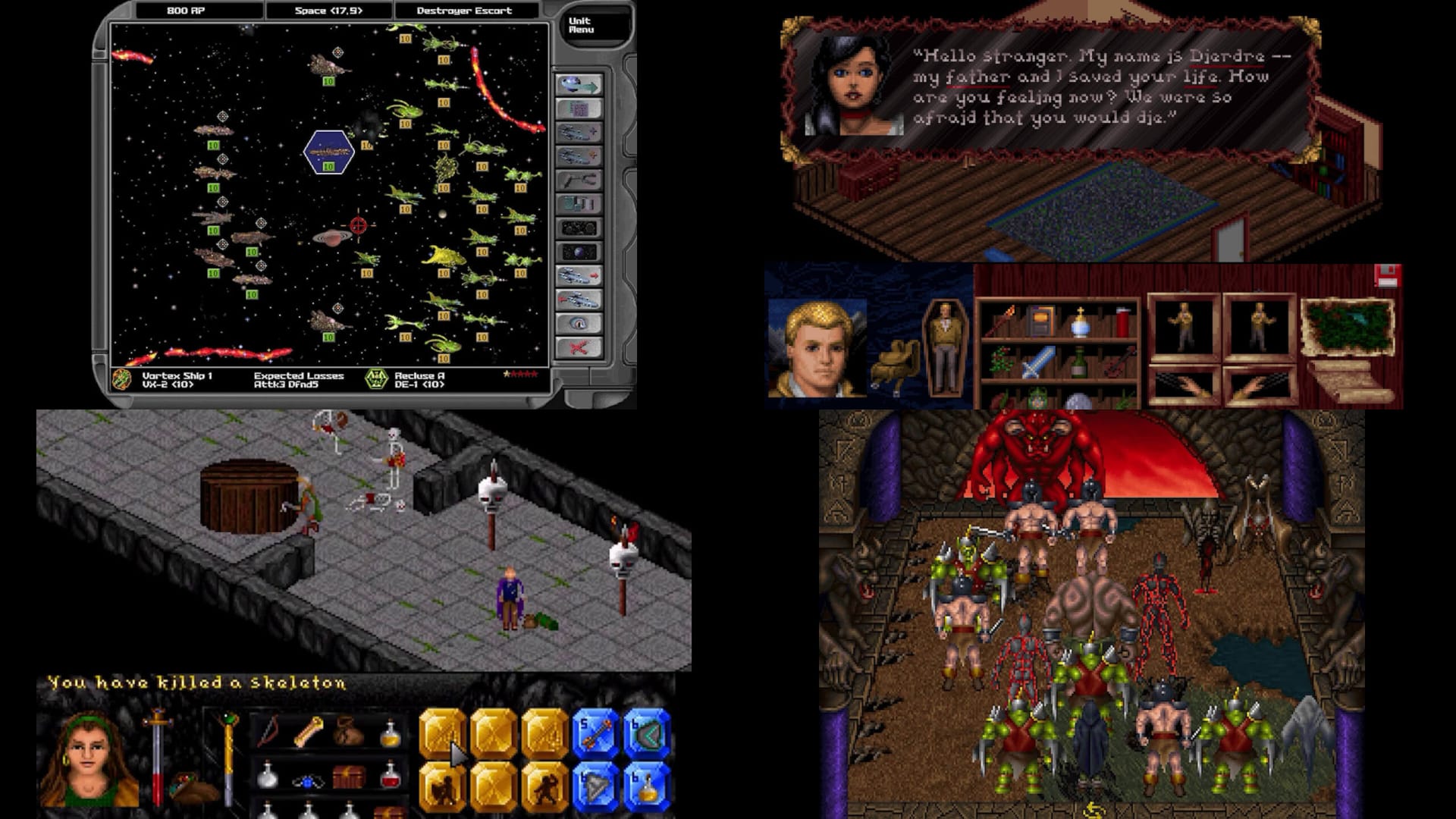 The four retro classics being revived by SNEG - Veil of Darkness, Dark Legions, The Summoning, and Star General