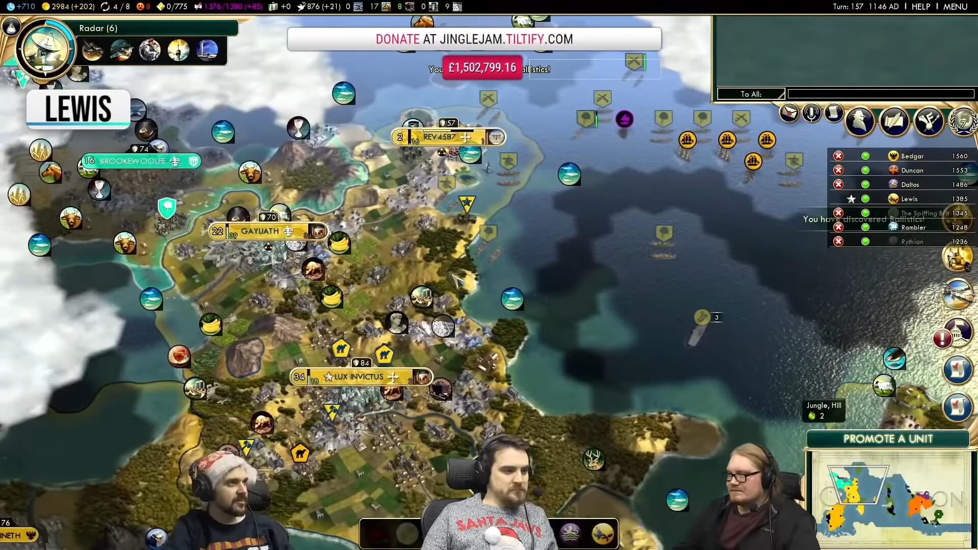 A game of Civilization 5 that took place during Jingle Jam 2020, which raised money for Safe In Our World