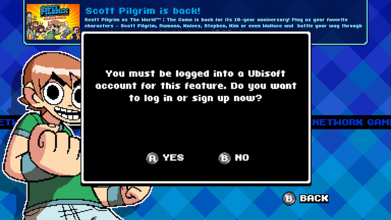 A block of text in front of the game's menu about Ubisoft Connect