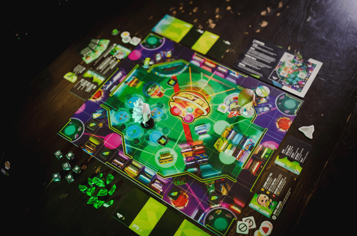 Overhead shot of the Rick and Morty Expandalone Game.