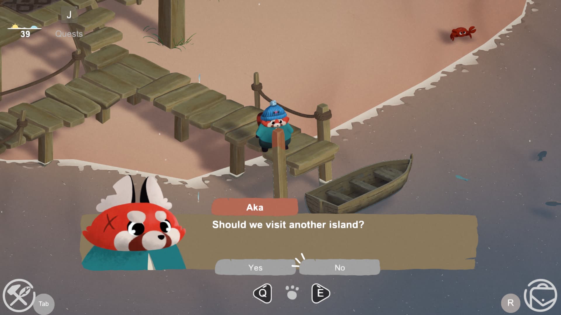 Screenshot of the boat at the end of the dock in aka, aka beginners guide 
