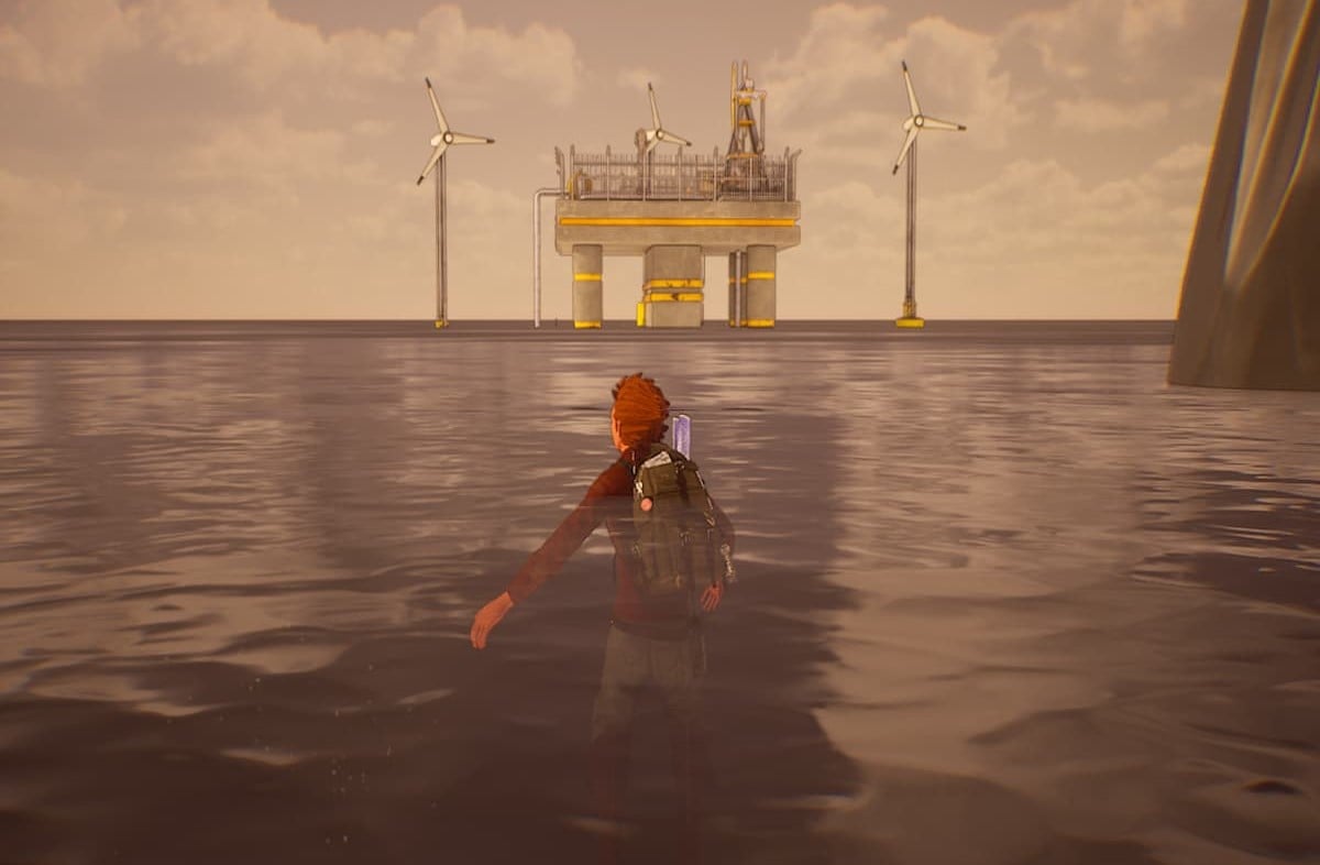 Screenshot of the oil rig in Chapter 3 Hazel Sky