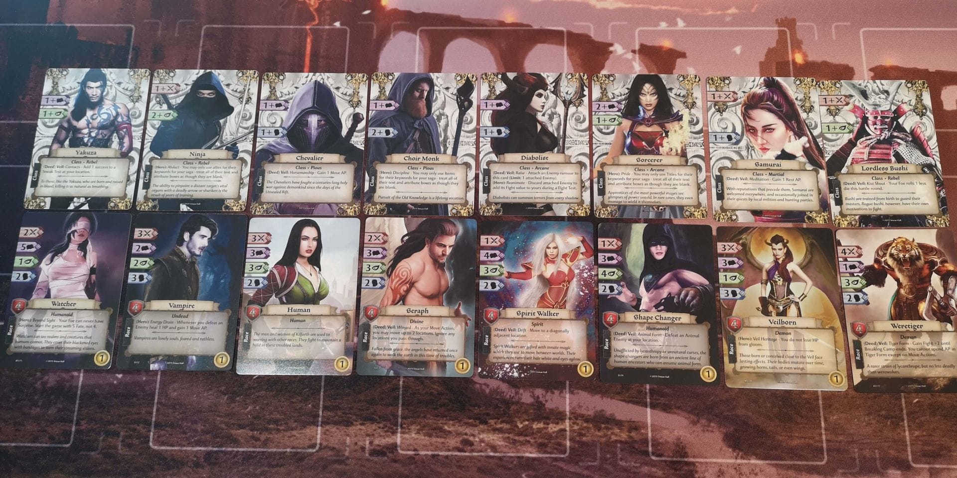 Shadows of Kilforth Race and Class cards.