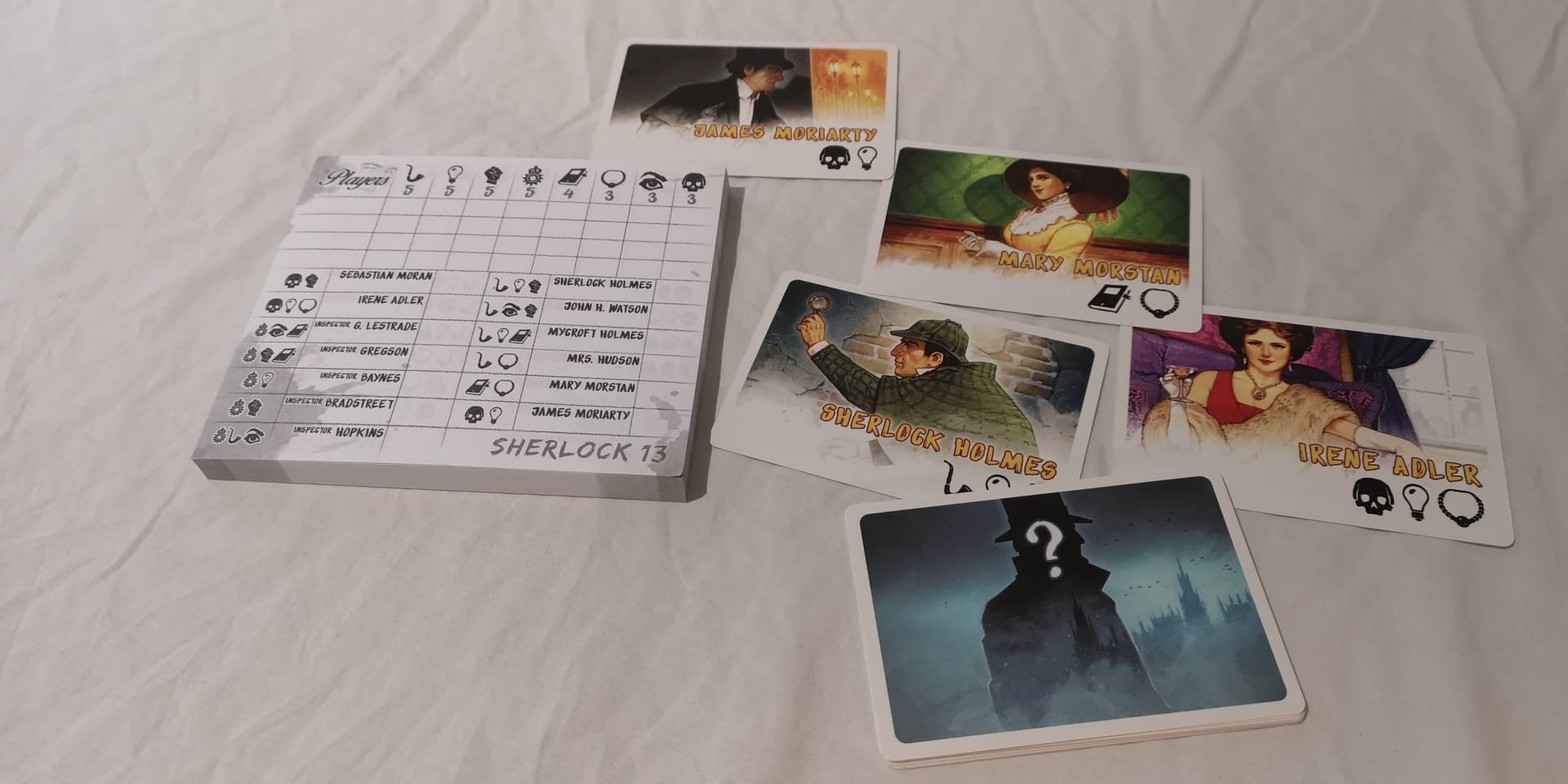 Sherlock 13 Clue Sheets and Suspect Cards.
