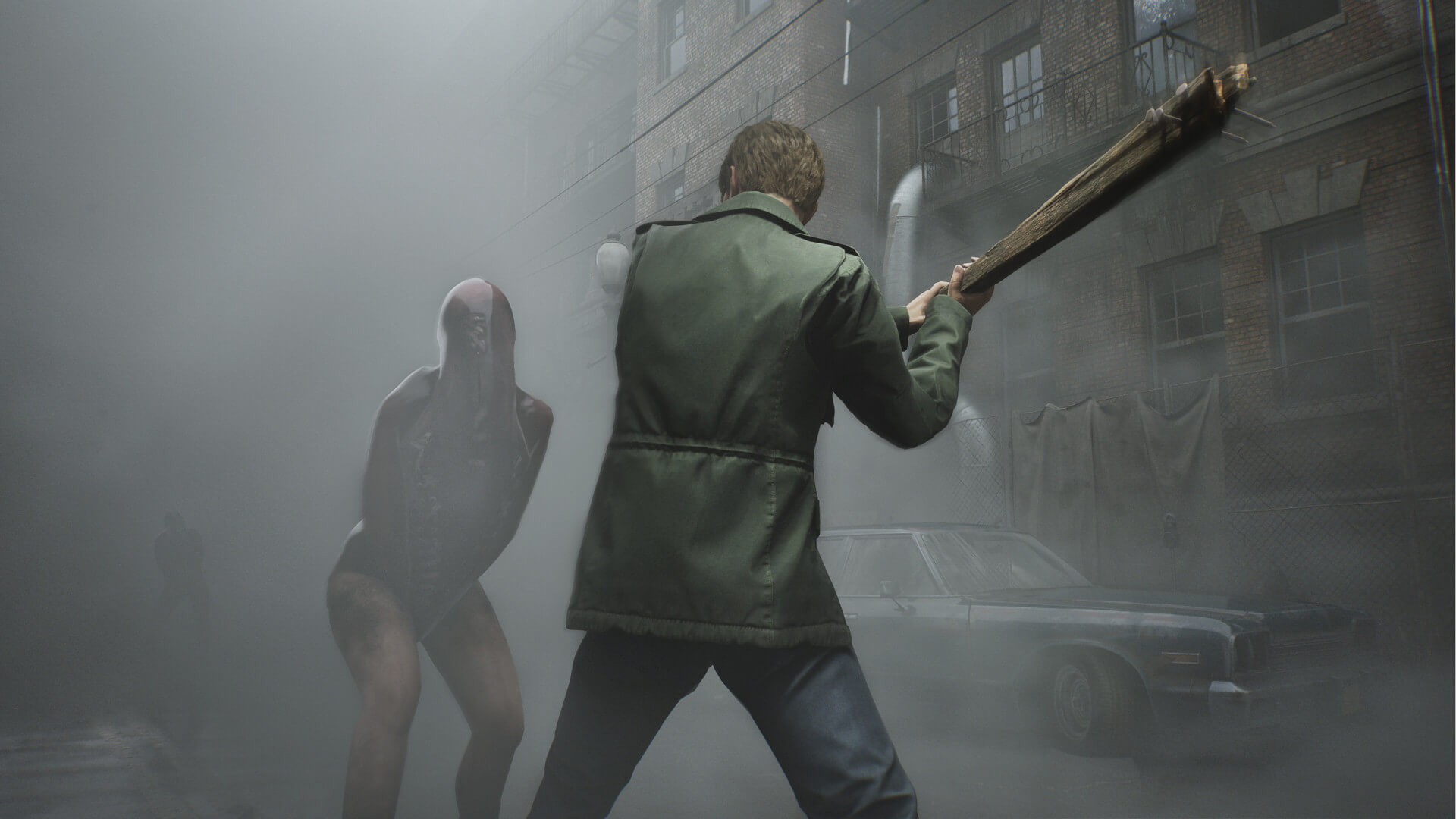 James swinging at an enemy with a melee weapon in the upcoming Silent Hill 2 remake