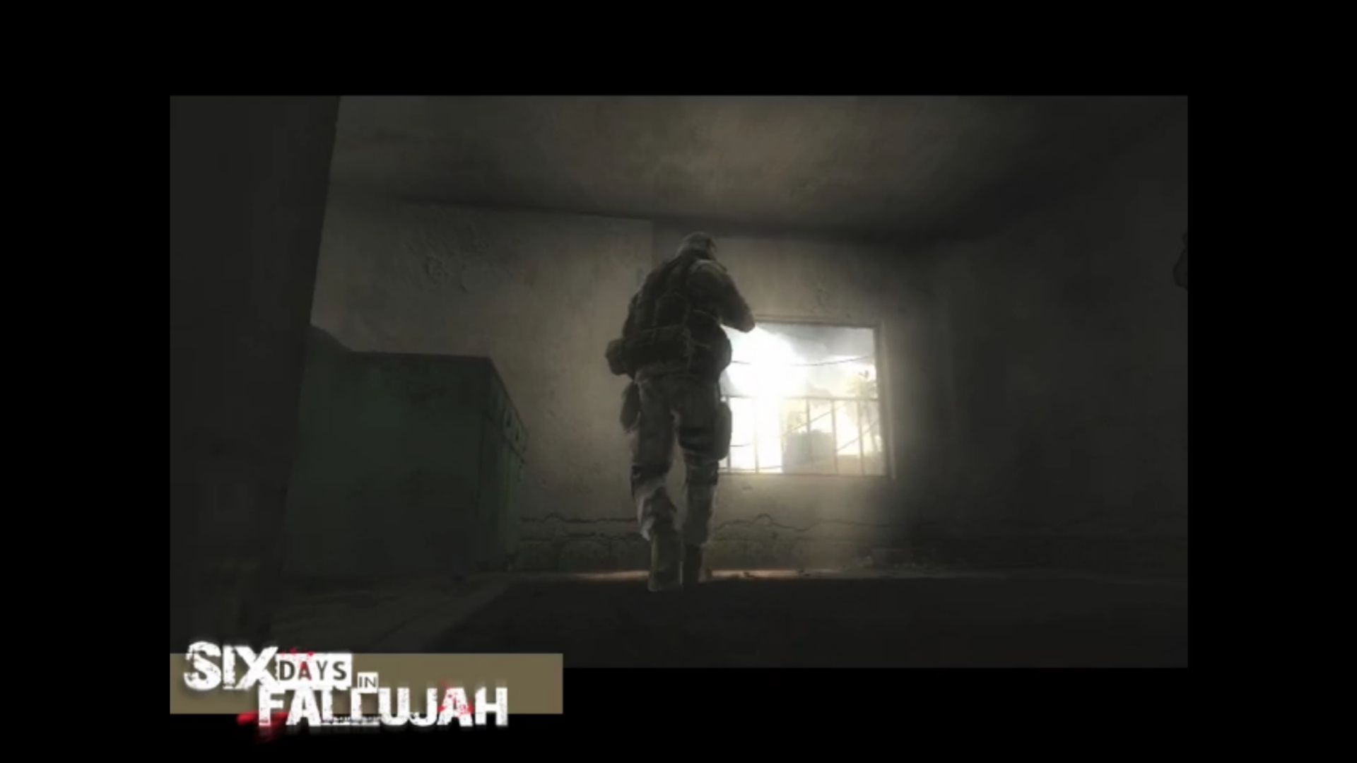 A soldier running to a window in the original Six Days in Fallujah
